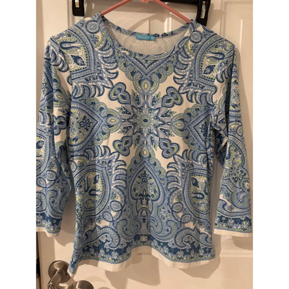 J. McLaughlin Tops - J. McLaughlin Blue Paisley Print‎ 3/4 Sleeve Top Womens Size Small
